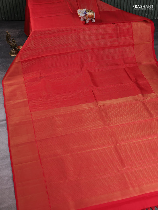 Red Pure kanchipuram silk saree with embroidered readymade blouse