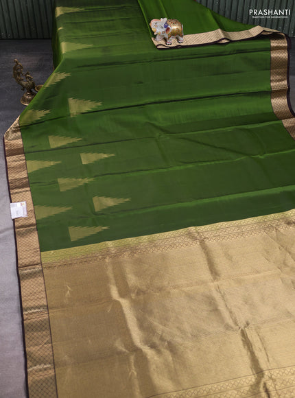 Sap Green - Coffee Brown Pure Kanchipuram Silk Saree Embroidered Readymade Blouse