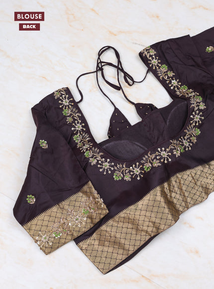 Sap Green - Coffee Brown Pure Kanchipuram Silk Saree Embroidered Readymade Blouse