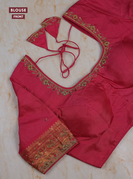 Coffee Brown - Pink Pure Kanchipuram Silk Saree Embroidered Readymade Blouse