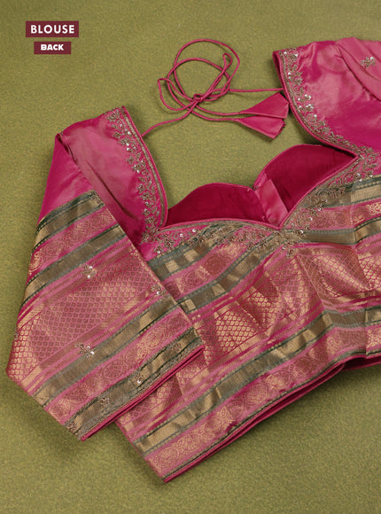 Cream - Pink Pure Kanchipuram Silk Saree Embroidered Readymade Blouse
