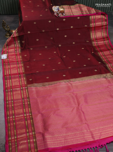 Maroon - Pink Pure Kanchipuram Silk Saree Embroidered Readymade Blouse