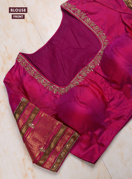 Maroon - Pink Pure Kanchipuram Silk Saree Embroidered Readymade Blouse