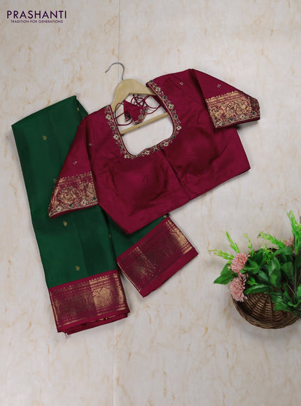 Green - Pink Pure Kanchipuram Silk Saree Embroidered Readymade Blouse