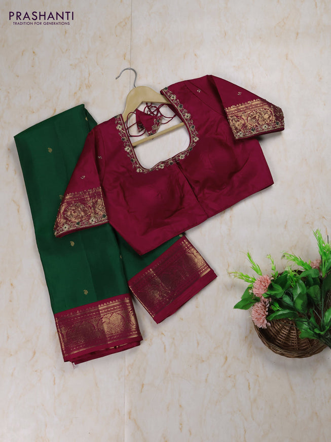 Green - Pink Pure Kanchipuram Silk Saree Embroidered Readymade Blouse