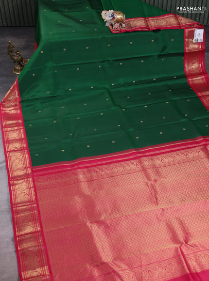 Green - Pink Pure Kanchipuram Silk Saree Embroidered Readymade Blouse