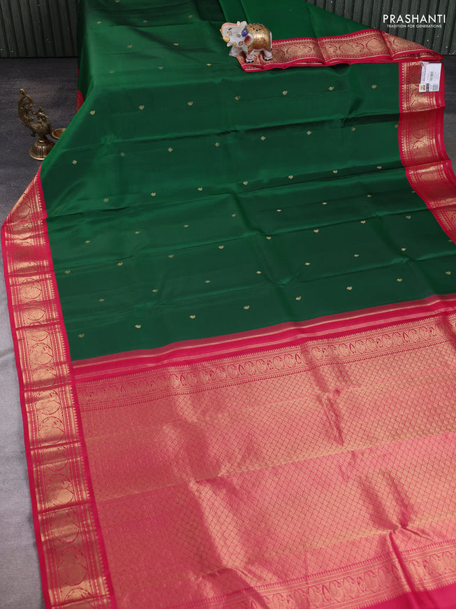 Green - Pink Pure Kanchipuram Silk Saree Embroidered Readymade Blouse
