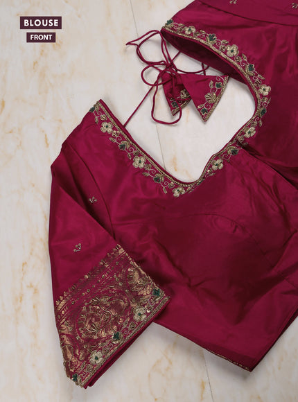 Green - Pink Pure Kanchipuram Silk Saree Embroidered Readymade Blouse