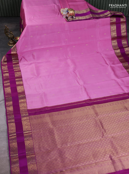 Light Pink -Purple Pure Kanchipuram Silk Saree Embroidered Readymade Blouse