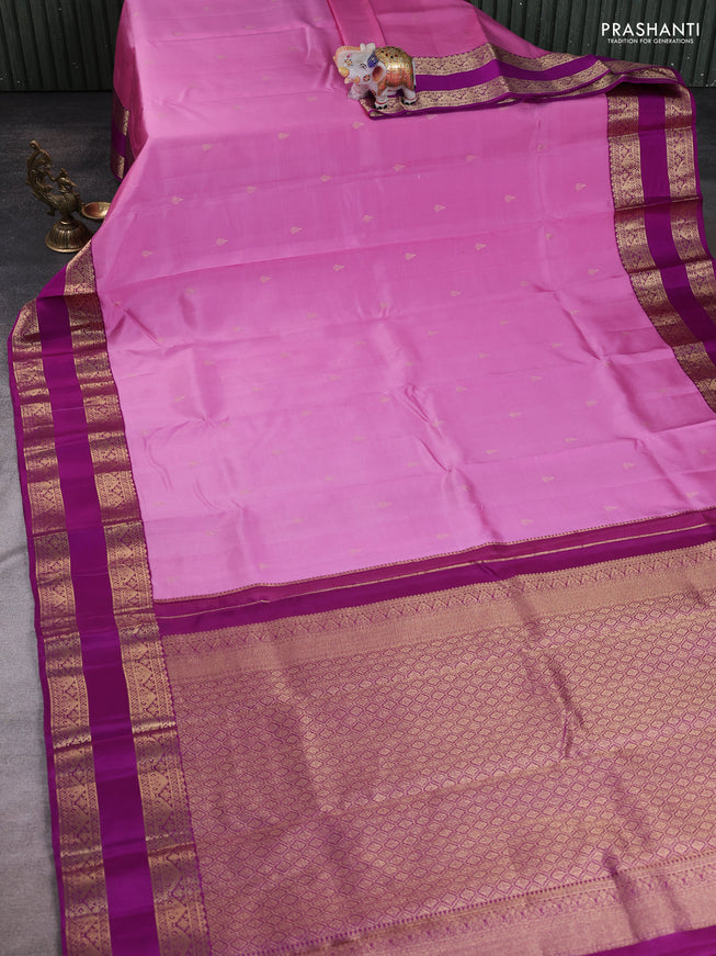Light Pink -Purple Pure Kanchipuram Silk Saree Embroidered Readymade Blouse