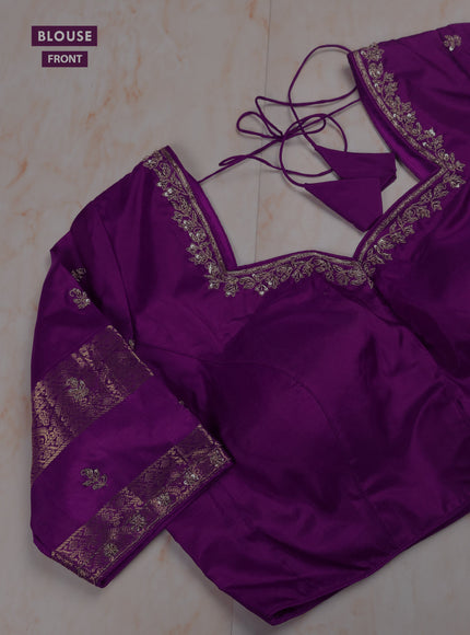Light Pink -Purple Pure Kanchipuram Silk Saree Embroidered Readymade Blouse