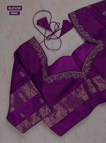 Light Pink -Purple Pure Kanchipuram Silk Saree Embroidered Readymade Blouse
