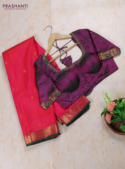 Dual Shade Of Pink - Purple Pure Kanchipuram Silk Saree Embroidered Readymade Blouse