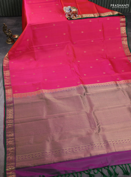 Dual Shade Of Pink - Purple Pure Kanchipuram Silk Saree Embroidered Readymade Blouse