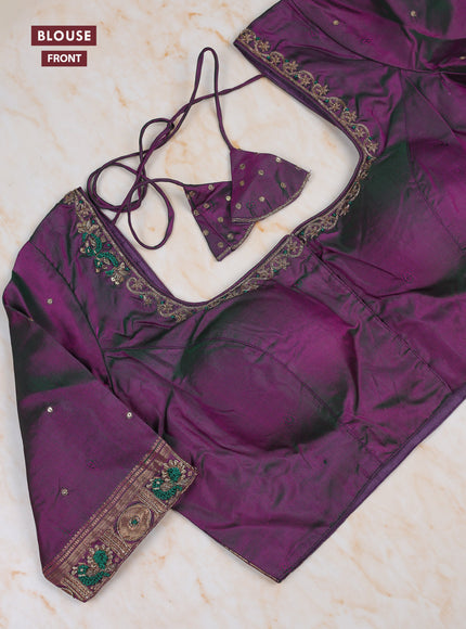Dual Shade Of Pink - Purple Pure Kanchipuram Silk Saree Embroidered Readymade Blouse