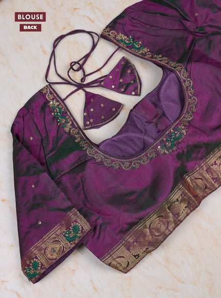 Dual Shade Of Pink - Purple Pure Kanchipuram Silk Saree Embroidered Readymade Blouse