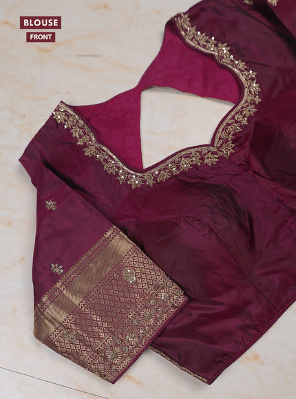 Dual Shade Of Blue - Purple Pure Kanchipuram Silk Saree Embroidered Readymade Blouse