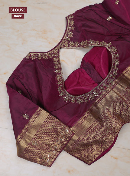 Dual Shade Of Blue - Purple Pure Kanchipuram Silk Saree Embroidered Readymade Blouse