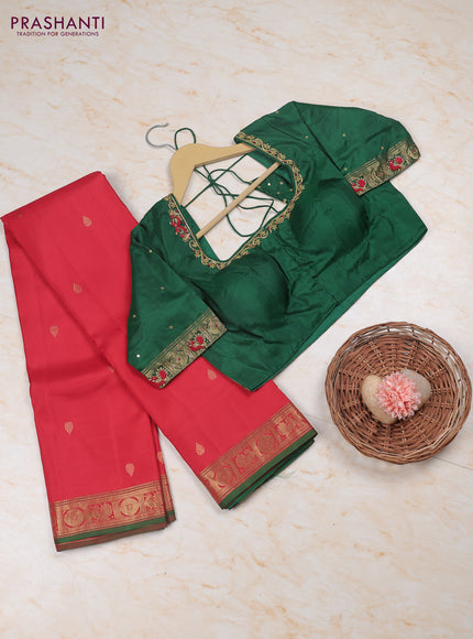 Red - Green Pure Kanchipuram Silk Saree Embroidered Readymade Blouse