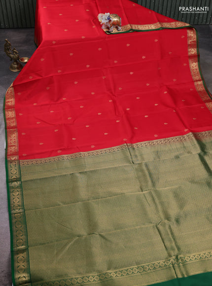 Red - Green Pure Kanchipuram Silk Saree Embroidered Readymade Blouse