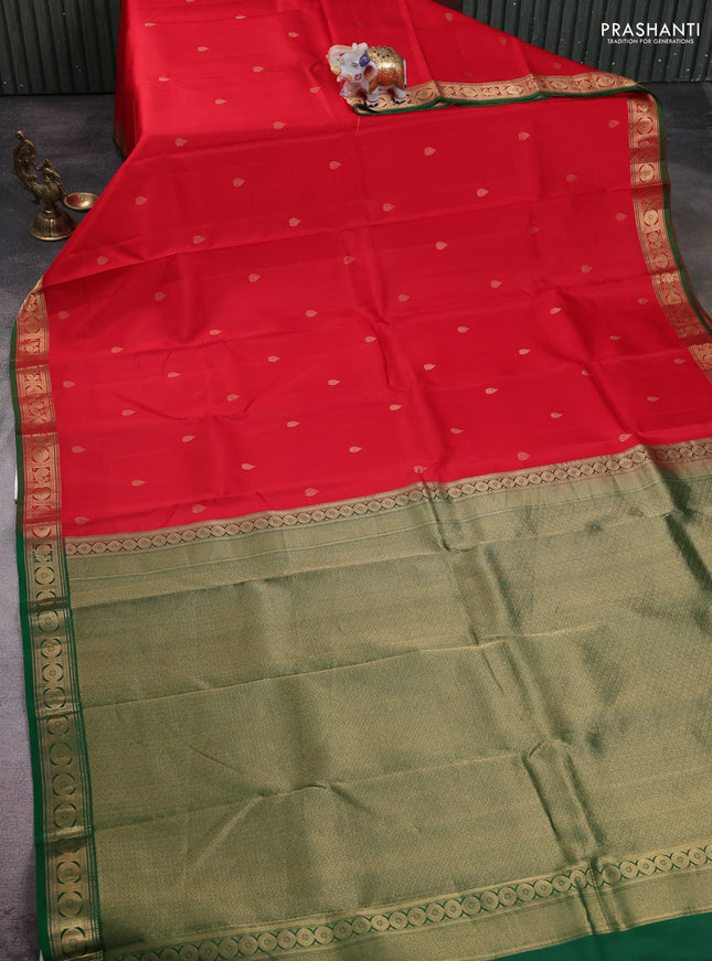 Red - Green Pure Kanchipuram Silk Saree Embroidered Readymade Blouse