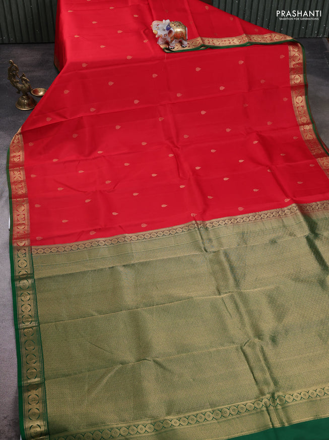 Red - Green Pure Kanchipuram Silk Saree Embroidered Readymade Blouse