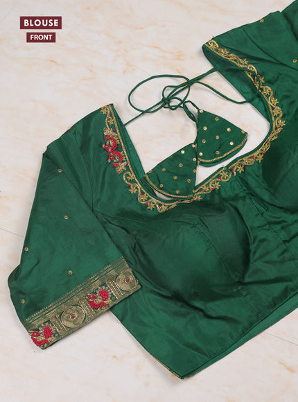 Red - Green Pure Kanchipuram Silk Saree Embroidered Readymade Blouse