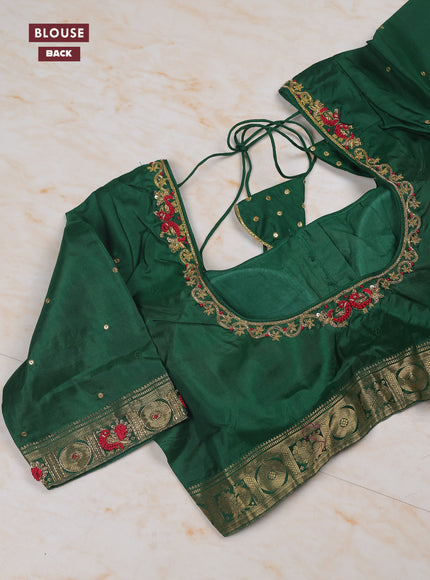 Red - Green Pure Kanchipuram Silk Saree Embroidered Readymade Blouse