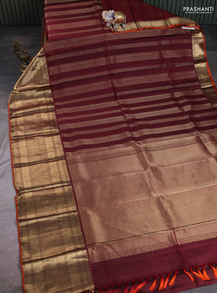 Deep Maroon - Rust Pure Kanchipuram Silk Saree Embroidered Readymade Blouse