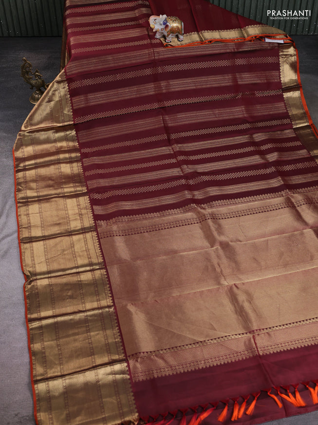 Deep Maroon - Rust Pure Kanchipuram Silk Saree Embroidered Readymade Blouse