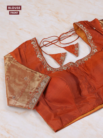 Deep Maroon - Rust Pure Kanchipuram Silk Saree Embroidered Readymade Blouse