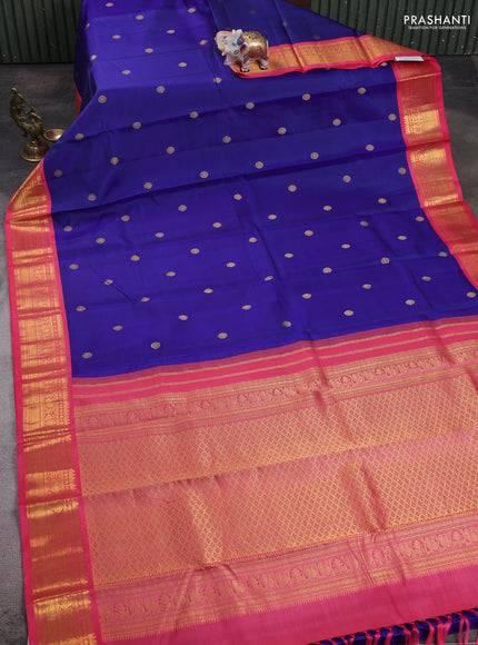 Royal Blue -Pink Pure Kanchipuram Silk Saree Embroidered Readymade Blouse