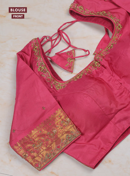 Royal Blue -Pink Pure Kanchipuram Silk Saree Embroidered Readymade Blouse