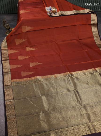 Rust - Coffee Brown Pure Kanchipuram Silk Saree Embroidered Readymade Blouse