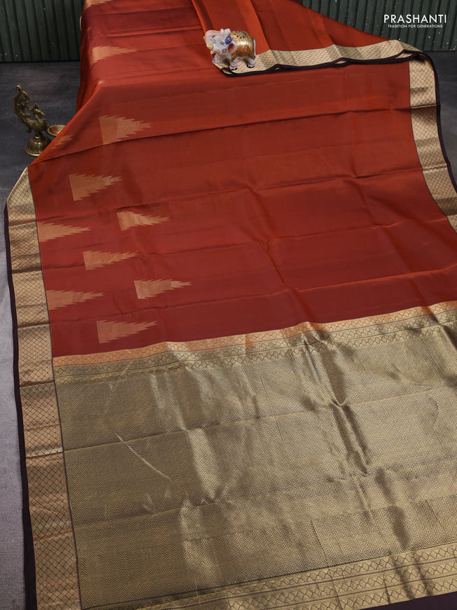Rust - Coffee Brown Pure Kanchipuram Silk Saree Embroidered Readymade Blouse
