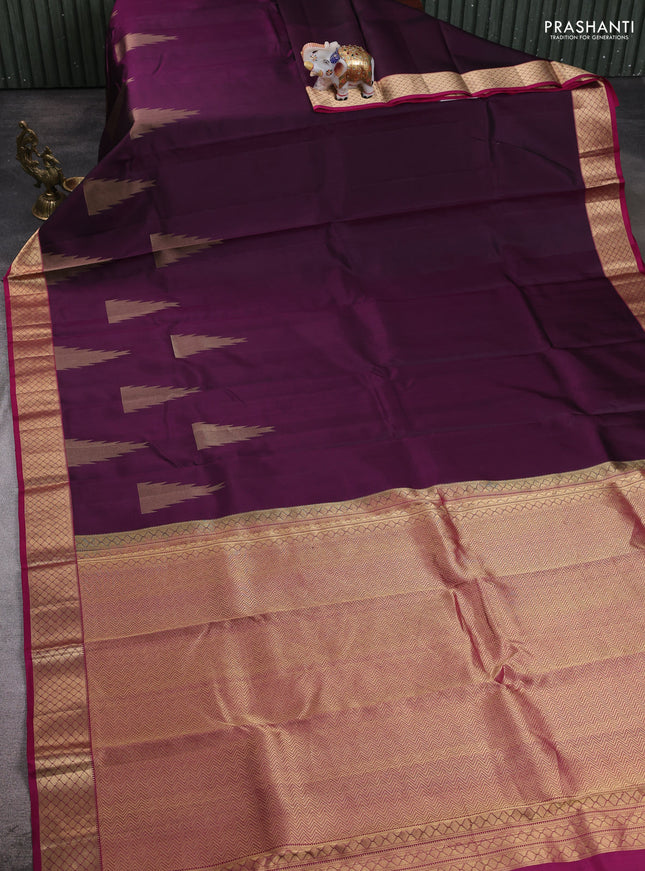 Wine - Magenta Pink Pure Kanchipuram Silk Saree Embroidered Readymade Blouse