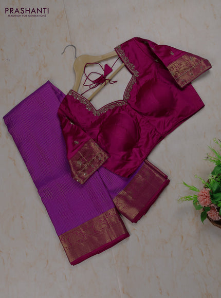 Purple - Magenta Pink Pure Kanchipuram Silk Saree Embroidered Readymade Blouse