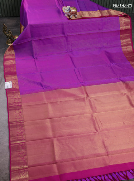 Purple - Magenta Pink Pure Kanchipuram Silk Saree Embroidered Readymade Blouse