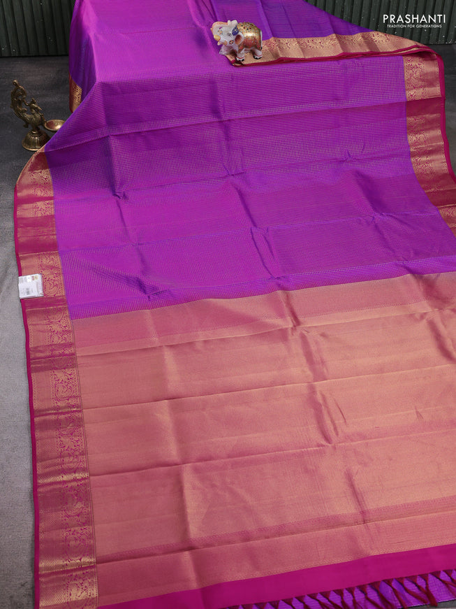 Purple - Magenta Pink Pure Kanchipuram Silk Saree Embroidered Readymade Blouse