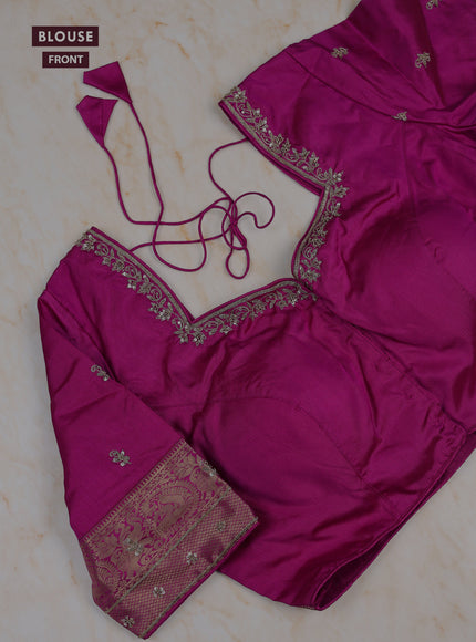 Purple - Magenta Pink Pure Kanchipuram Silk Saree Embroidered Readymade Blouse