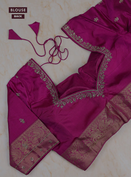Purple - Magenta Pink Pure Kanchipuram Silk Saree Embroidered Readymade Blouse