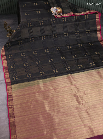 Black - Wine Pure Kanchipuram Silk Saree Embroidered Readymade Blouse