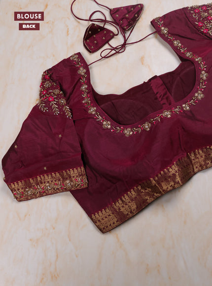 Black - Wine Pure Kanchipuram Silk Saree Embroidered Readymade Blouse