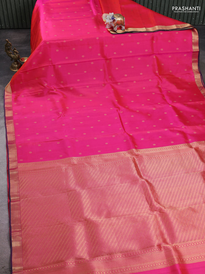 Dual Shade Of Pink - Bottle Green Pure Kanchipuram Silk Saree Embroidered Readymade Blouse