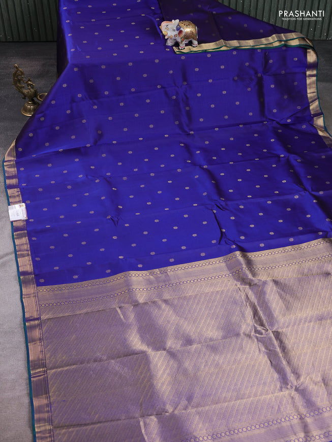 Blue Pure Kanchipuram Silk Saree Embroidered Readymade Blouse