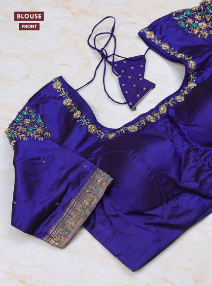 Blue Pure Kanchipuram Silk Saree Embroidered Readymade Blouse