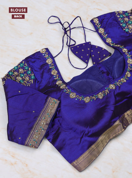 Blue Pure Kanchipuram Silk Saree Embroidered Readymade Blouse