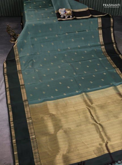 Pastel Green - Bottle Green Pure Kanchipuram Silk Saree Embroidered Readymade Blouse