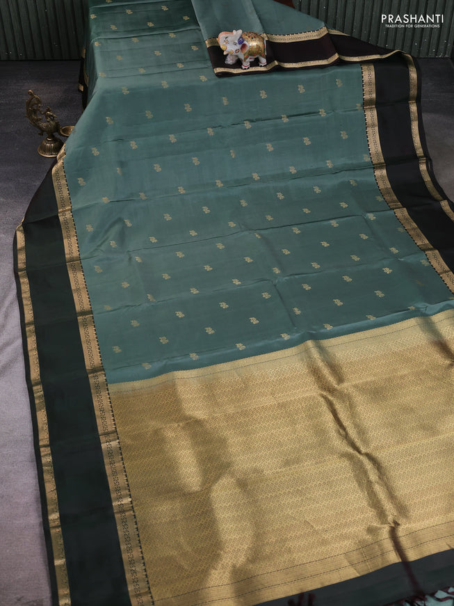 Pastel Green - Bottle Green Pure Kanchipuram Silk Saree Embroidered Readymade Blouse