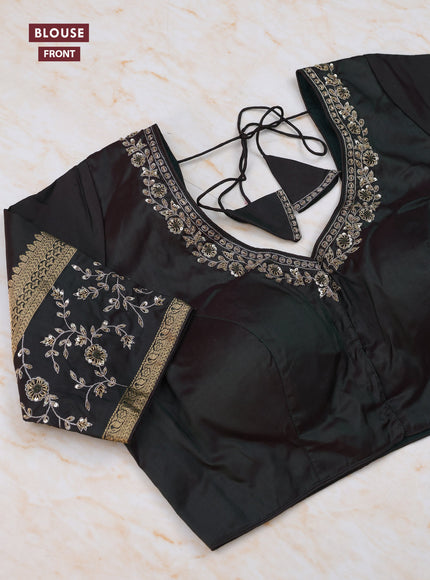 Pastel Green - Bottle Green Pure Kanchipuram Silk Saree Embroidered Readymade Blouse